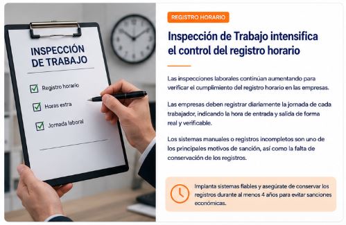 Inspección de Trabajo intensifica el control del registro horario en 2026