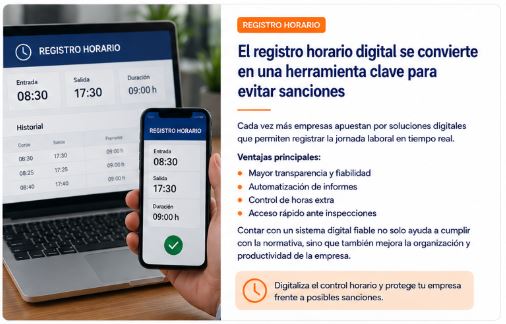 El registro horario digital se convierte en una herramienta clave para evitar sanciones 