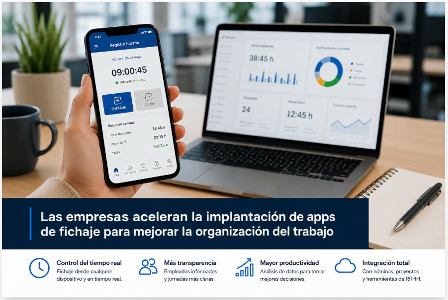 Las empresas aceleran la implantación de apps de fichaje para mejorar la organización del trabajo